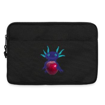 Blue Axolotl with Red Apple, Hand Drawing - Laptop bag 13" - black - Front