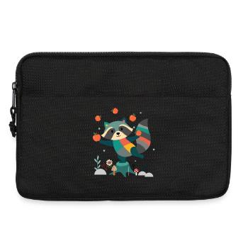 Verspielter Waschbär jongliert fröhlich mit Äpfeln - Laptoptasche 13" - Schwarz - Vorne