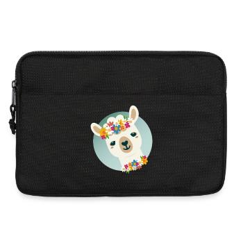 Alpaga fleuri avec couronne – motif estival joyeux - Sacoche pour ordinateur portable 13 pouces - noir - Devant