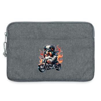 Chien motard à moto avec flammes Sheltie - Sacoche pour ordinateur portable 13 pouces - gris chiné - Devant