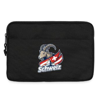 Alpensteinbock mit Schweizer Flagge - Laptoptasche 13" - Schwarz - Vorne