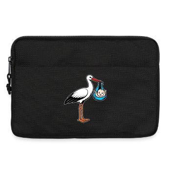 Cigogne avec bébé paix en tissu bleu - Sacoche pour ordinateur portable 13 pouces - noir - Devant