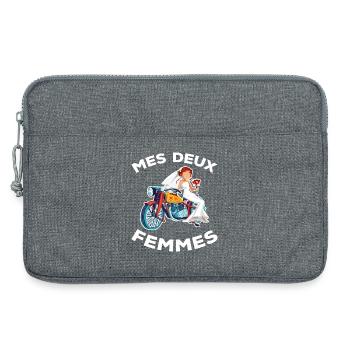 Mes deux femmes Humour moto Motard Cadeau Mariage - Sacoche pour ordinateur portable 13 pouces - gris chiné - Devant
