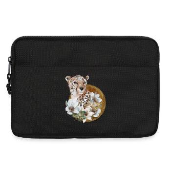 Leopard mit Gold und Blüten - Laptoptasche 13" - Schwarz - Vorne