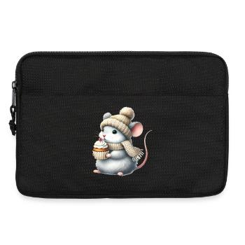 Cute mouse with a knitted hat and cupcake - Laptop bag 13" - black - Front