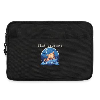 Chaton rêveur sur vague nocturne - Sacoche pour ordinateur portable 13 pouces - noir - Devant
