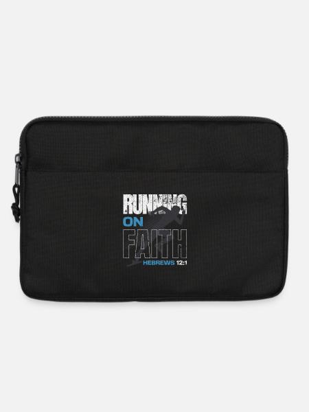 🏃‍♂️Blue "Running on Faith" Hebrews 12:1 - Laptop bag 13" - black