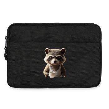Grumpy Raccoon with Coffee – Morning Grouch Design - Laptop bag 13" - black - Front