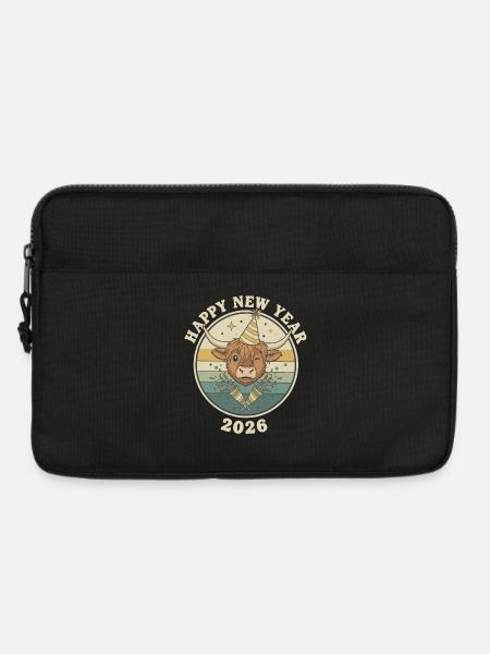 Highland Cow Silvester 2026 Lustiges Partyhut - Laptoptasche 13" - Schwarz