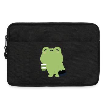 Grenouille fatiguée avec café et mallette - Sacoche pour ordinateur portable 13 pouces - noir - Devant