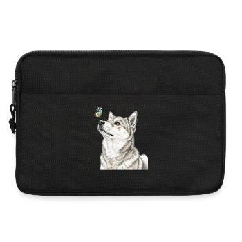 Shiba Inu dog looking at butterfly - Laptop bag 13" - black - Front