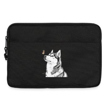 Husky mit Schmetterling Banksy Style Motiv - Laptoptasche 13" - Schwarz - Vorne