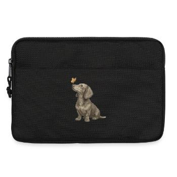 Dackel mit Schmetterling Vintage Illustration - Laptoptasche 13" - Schwarz - Vorne