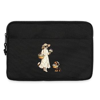 Flower Cat & Dachshund in Cottagecore Style - Laptop bag 13" - black - Front