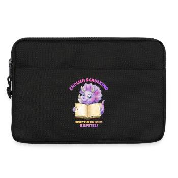 Endlich Schulkind Aquarell Dino mit Buch - lila - Laptoptasche 13" - Schwarz - Vorne