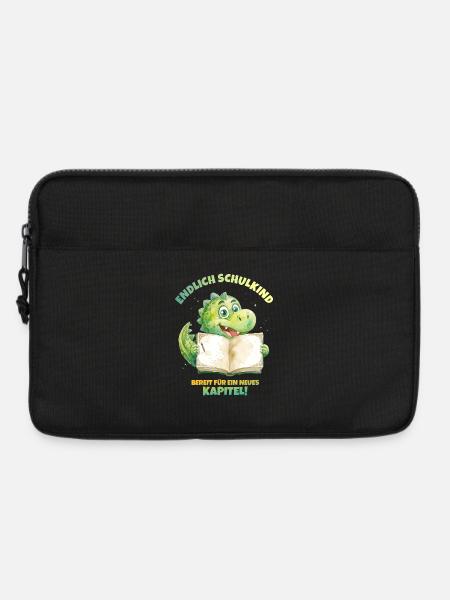 Endlich Schulkind Aquarell Dino mit Buch - grün  - Laptoptasche 13" - Schwarz