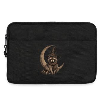 Raton laveur avec chapeau de sorcière avant le croissant de lune à Halloween - Sacoche pour ordinateur portable 13 pouces - noir - Devant