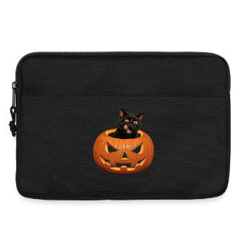 Halloween Cat with Pumpkin Retro Scary Motif - Laptop bag 13" - black - Front