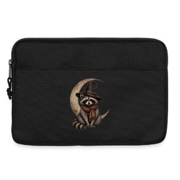 Raton laveur d’Halloween avec croissant de lune et chapeau de sorcière - Sacoche pour ordinateur portable 13 pouces - noir - Devant
