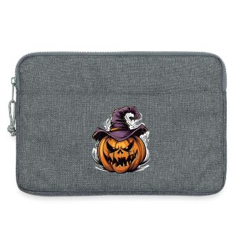 Citrouille d’Halloween effrayante avec chapeau de sorcière - Sacoche pour ordinateur portable 13 pouces - gris chiné - Devant