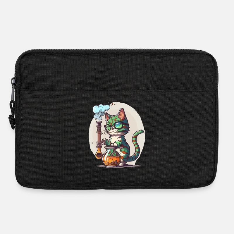 Kater mit Brille und Glasgefäß - Laptoptasche 13" - Schwarz