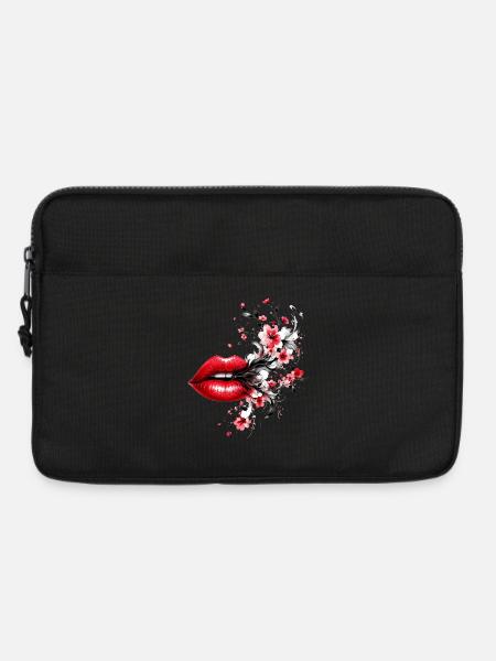 Rote Lippen mit Blütenrauch - Laptoptasche 13" - Schwarz