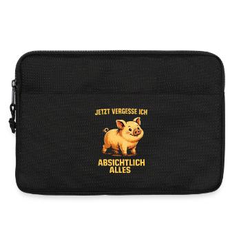 Absichtlich Alles: Fröhliches Schweinchen - Laptoptasche 13" - Schwarz - Vorne