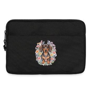 Dackel Wildblumen Aquarell – Botanical Style - Laptoptasche 13" - Schwarz - Vorne