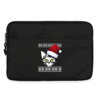 Weihnachts Katze Schnee Winter rote Mütze miau gir - Laptoptasche 13" - Schwarz - Vorne