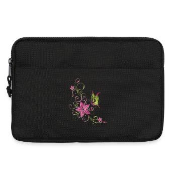 Florales Blumenmotiv mit Schmetterling - Laptoptasche 13" - Schwarz - Vorne
