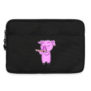 Le cochon joue de la flûte - Sacoche pour ordinateur portable 13 pouces - noir - Devant