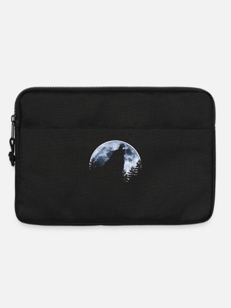 Wolf heult Mond an - Wolfs Silhouette - Laptoptasche 13" - Schwarz