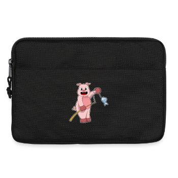 Pêche au poisson pêcheur cochon - Sacoche pour ordinateur portable 13 pouces - noir - Devant