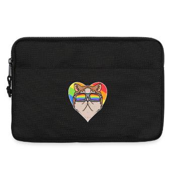 Regenbogen - Katze mit Brille und Herz - Laptoptasche 13" - Schwarz - Vorne