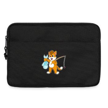 Katze Angler Fisch Angeln - Laptoptasche 13" - Schwarz - Vorne