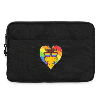Regenbogen - Giraffe mit Brille und Herz - Laptoptasche 13" - Schwarz - Vorne