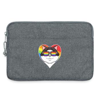 Regenbogen - Katze Ragdoll mit Brille und Herz - Laptoptasche 13" - Grau meliert - Vorne