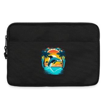 Dauphin sauteur au coucher du soleil - Sacoche pour ordinateur portable 13 pouces - noir - Devant