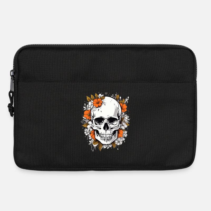 Totenkopf mit Blumen - Laptoptasche 13" - Schwarz