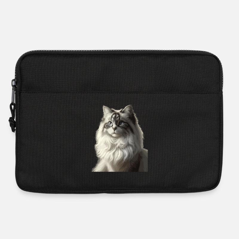 Fluffy Cat Face Portrait - Laptop bag 13" - black
