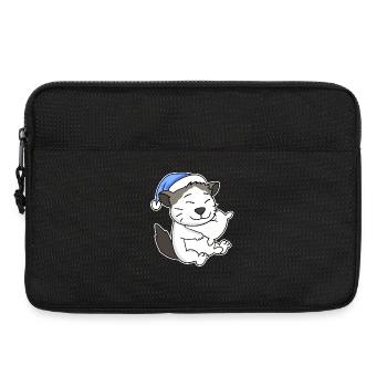 Dormir fatigué - Chat avec oreiller et bonnet somnolent - Sacoche pour ordinateur portable 13 pouces - noir - Devant