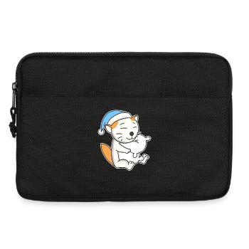 Schlafen Müde - Katze mit Kissen und Schlafmütze - Laptoptasche 13" - Schwarz - Vorne