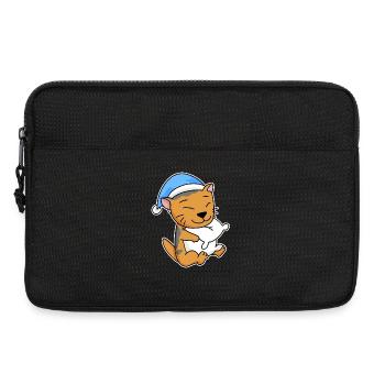 Schlafen Müde - Katze mit Kissen und Schlafmütze - Laptoptasche 13" - Schwarz - Vorne