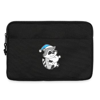 Raccoon with pillow and sleepy cap - Laptop bag 13" - black - Front