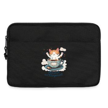 Wecker aufladen, Katzenhumor und Kaffeebecher - Laptoptasche 13" - Schwarz - Vorne