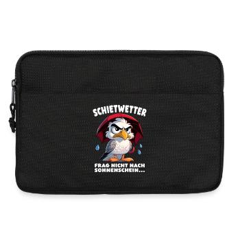 Schietwetter Spruch Lustige Möwe mit Regenschirm - Laptoptasche 13" - Schwarz - Vorne