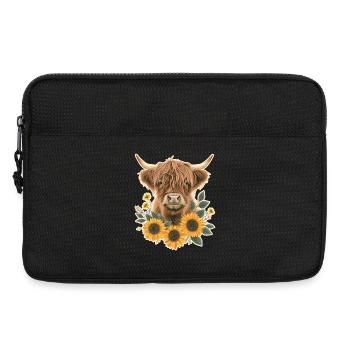 Hochlandrind mit Blumen - Laptoptasche 13" - Schwarz - Vorne