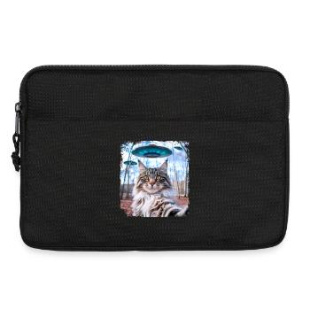 Weird Funny Main Coon Cat Selfie with Alien UFOs. - Laptop bag 13" - black - Front