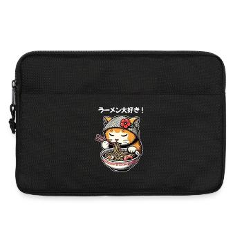Katzen-Anime mit Ramen und Blume - Laptoptasche 13" - Schwarz - Vorne