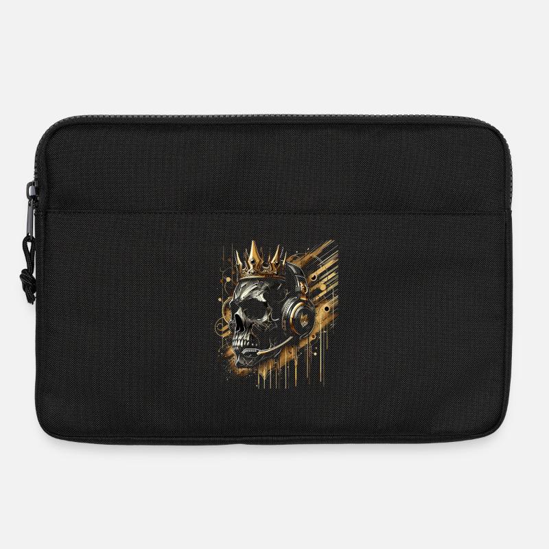 Gamer Schädel mit Krone Headset Golden - Laptoptasche 13" - Schwarz